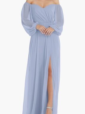 Dessy Collection Off-Shoulder Light Periwinkle Chiffon Maxi Gown
